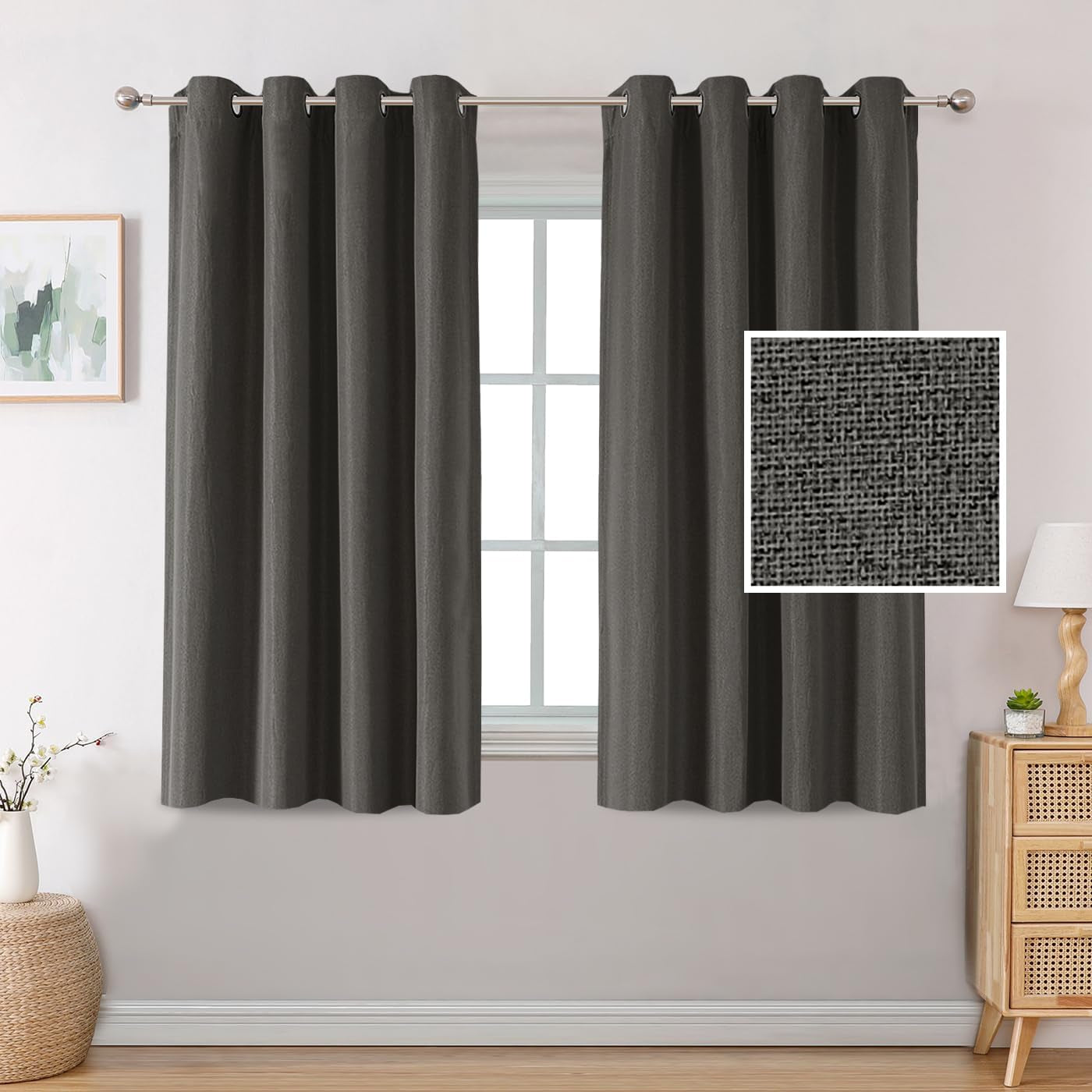 H.VERSAILTEX Linen Blackout Curtains 84 Inches Long Thermal Insulated Room Darkening Linen Curtains for Bedroom Textured Burlap Grommet Window Curtains for Living Room, Bluestone and Taupe, 2 Panels  H.VERSAILTEX Charcoal Gray 52"W X 45"L 