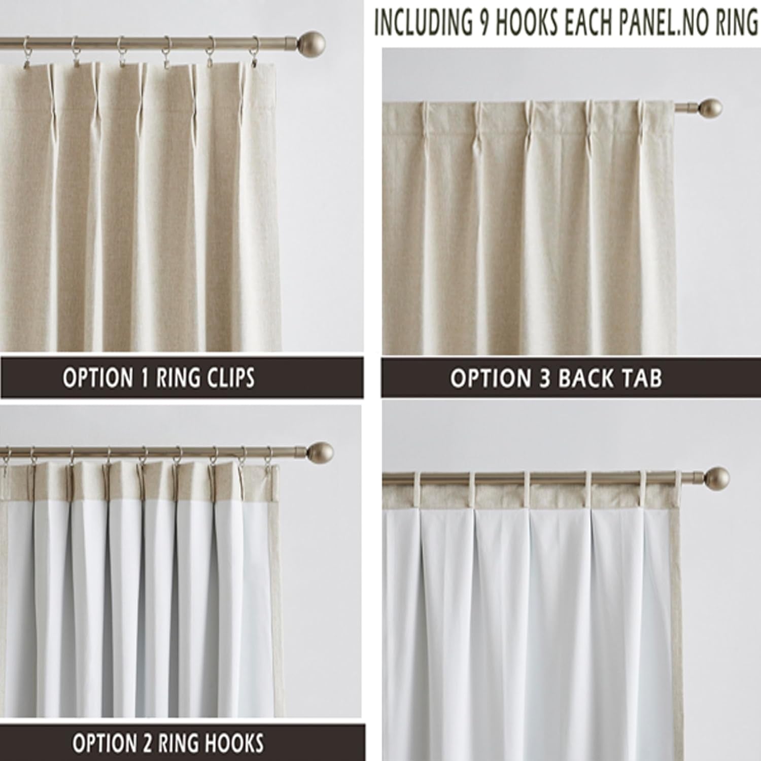 Kayne Studio Blended Linen Pinch Pleat Blackout Curtains 84 Inch Long for Living Room Bedroom,Thermal Insulated Window Treatments Pleated Drapes for Track with 9 Hooks,40"X84",Dark Linen,1 Panel  Kayne Studio   