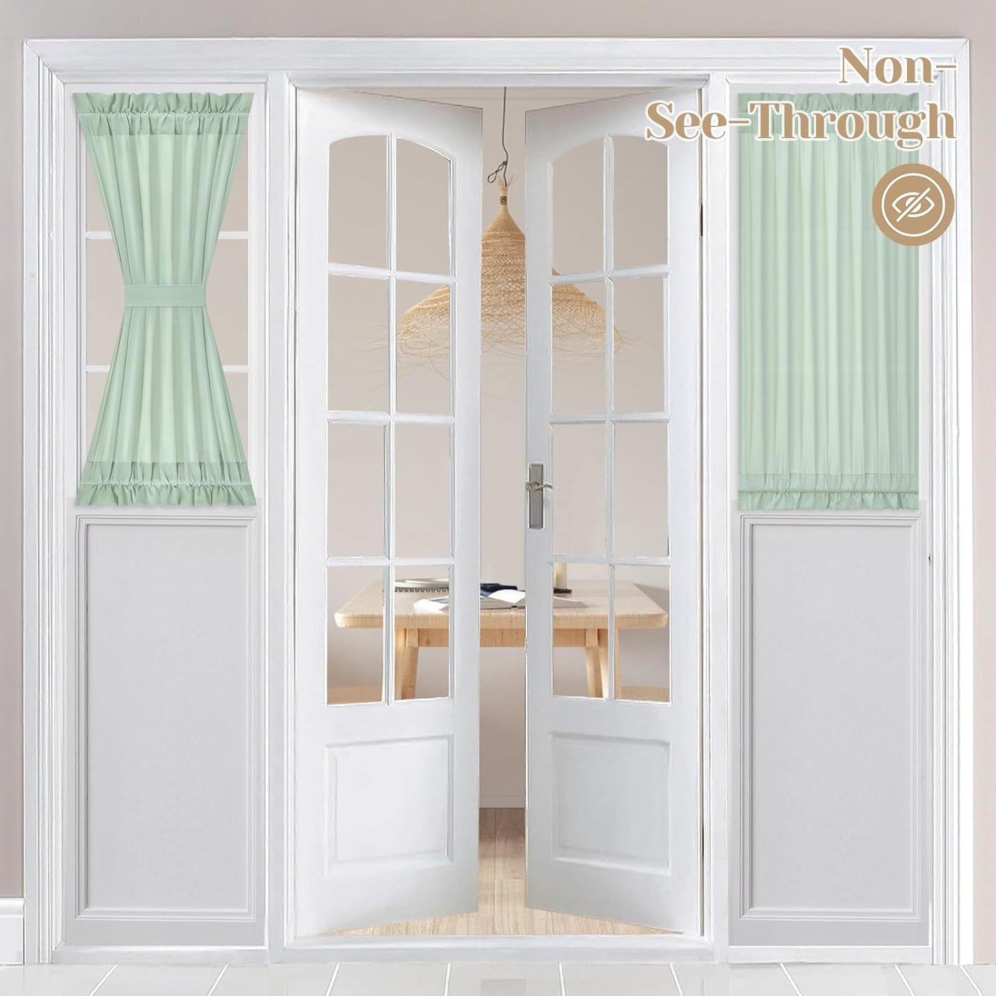 HOMEIDEAS Non-See-Through Sidelight Curtains for Front Door, Privacy Semi Sheer Door Window Curtains, Rod Pocket Light Filtering French Door Curtains with Tieback, (1 Panel, White, 26W X 72L)  HOMEIDEAS Sage Green 2 Panels-26 X 40 