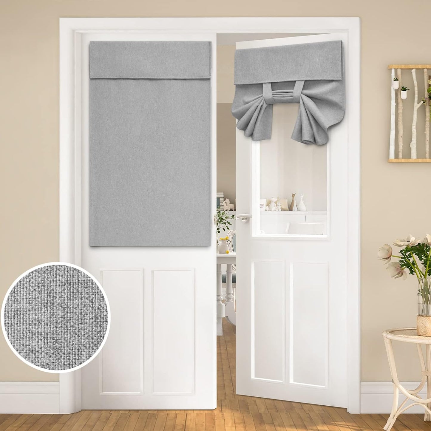 HOMEIDEAS Natural Linen French Door Curtains, Privacy Door Window Curtains Panel, French Door Shade for Door Window, Thermal Insulated Door Window Covering for Bedroom, W26 X L40 Inch, 1 Panel  HOMEIDEAS Light Grey 1 Panel-W26" X L40" 
