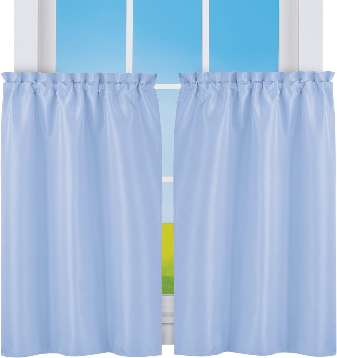 Collections Etc 5-Piece Ruffled Trim Tiers & Panels Window Curtain Set  Winston Brands Blue 36"L Tiers 
