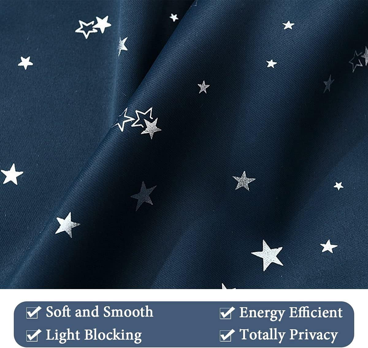 H.VERSAILTEX Blackout Star Curtains for Kids Room Boys Girls Twinkle Silver Stars Thermal Insulated Cute Thick Soft Curtain Drapes, Grommet Top, 1 Panel, 52" W X 96" L, Navy  H.VERSAILTEX   