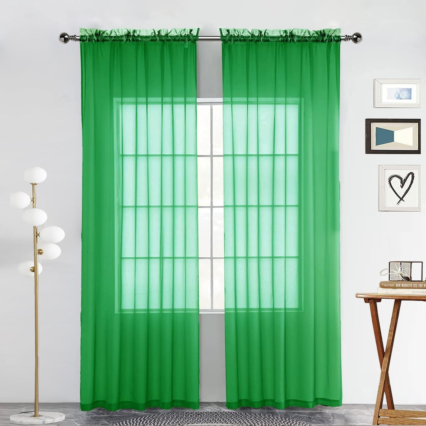 Spacedresser Basic Rod Pocket Sheer Voile Window Curtain Panels White 1 Pair 2 Panels 52 Width 84 Inch Long for Kitchen Bedroom Children Living Room Yard(White,52 W X 84 L)  Lucky Home Green 52 W X 63 L 