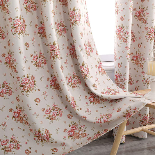 Autumn Dream Rose Gold Beige Blackout Soundproof Curtains Panels for Bedroom, Grommet Top Floral Farmhouse Curtains Drapes for Living Room, Dining Room,52 by 63 Inch  Autumn Dream 52*63Inch  