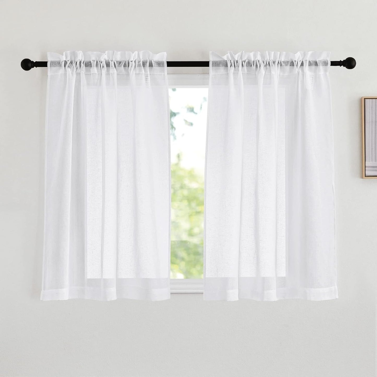 NICETOWN Natural Linen Curtains & Drapes for Windows 84 Inch Long, Rod Pocket Thick Flax Semi Sheer Privacy Assured with Light Filtering for Bedroom/Living Room, W55 X L84, 2 Pieces  NICETOWN White W42 X L45 