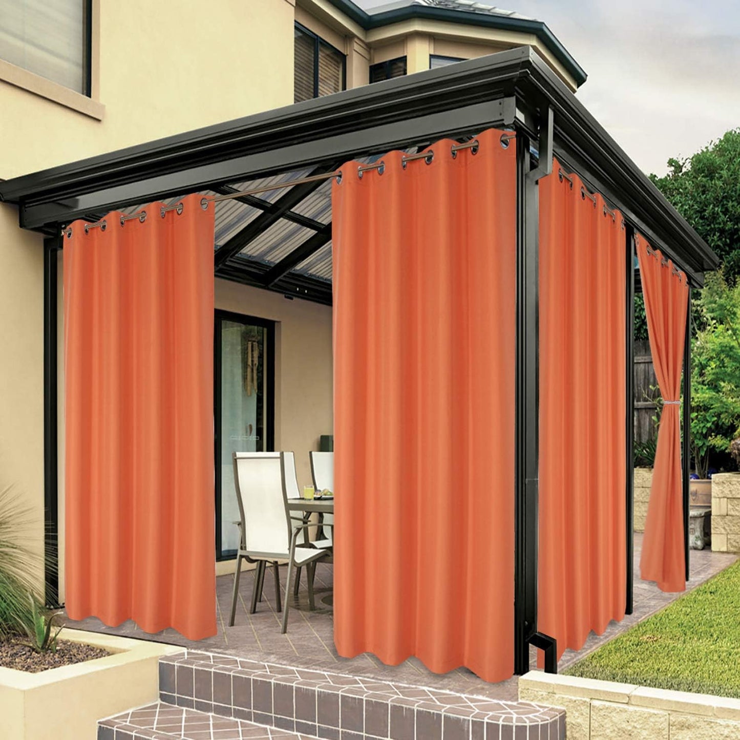BONZER Outdoor Curtains for Patio Waterproof, Premium Thick Privacy Weatherproof Grommet outside Curtains for Porch, Gazebo, Deck, 1 Panel, 54W X 84L Inch, White  BONZER Mecca Orange 84W X 84L Inch 