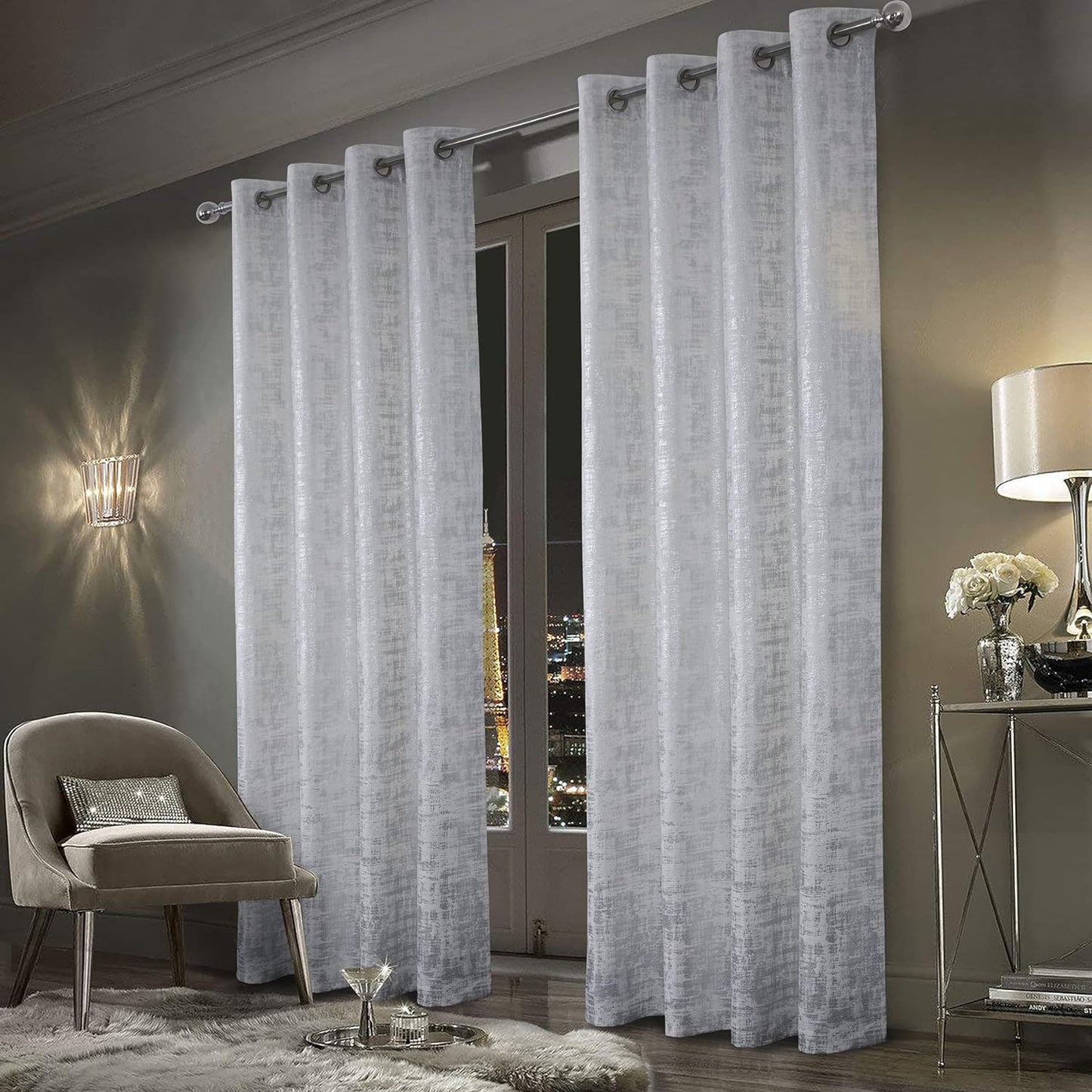 Always4U Soft Velvet Curtains 95 Inch Length Luxury Bedroom Curtains Gold Foil Print Window Curtains for Living Room 1 Panel White  always4u White (Silver Print) 2 Panels: 52''W*95''L 