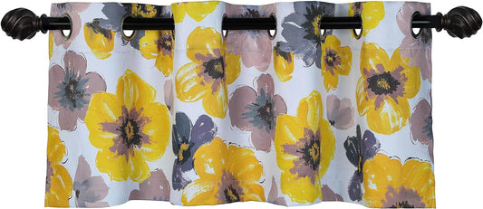 Blackout Window Curtain Valance Floral Insulated Grommet, Kitchen Room Valance(Yellow, W52 X L18 Inch)