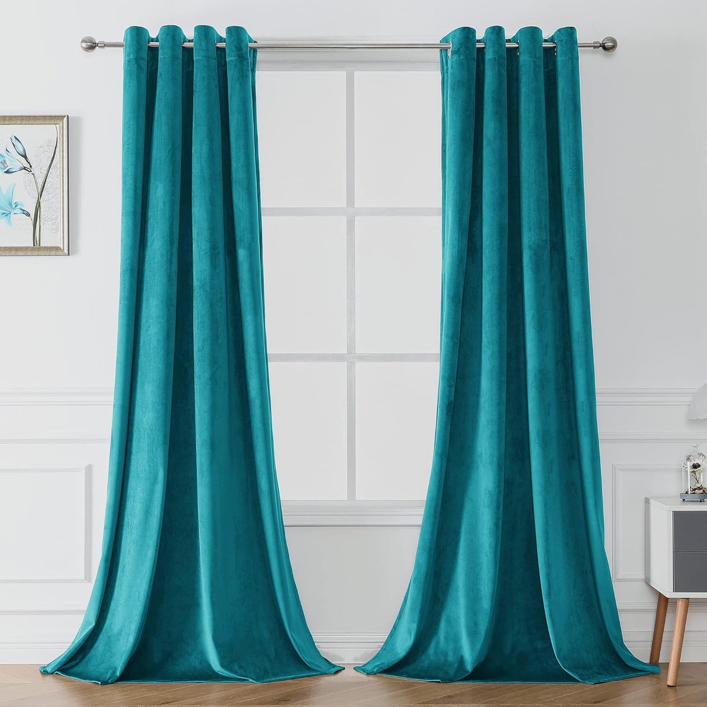 Victree Velvet Curtains for Bedroom, Blackout Curtains 52 X 84 Inch Length - Room Darkening Sun Light Blocking Grommet Window Drapes for Living Room, 2 Panels, Navy  Victree Teal Blue 52 X 108 Inches 