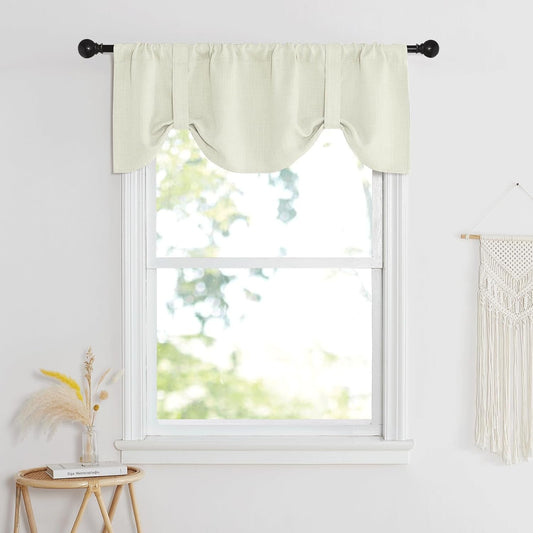 NICETOWN Linen Look Tie up Valance Curtain, Blackout Balloon Valence for Home Decor, Length Adjustable Drape for Living Room and Bedroom, Small Valances for Kitchen, 52 X 18 Inch, Ivory White, 1 PC