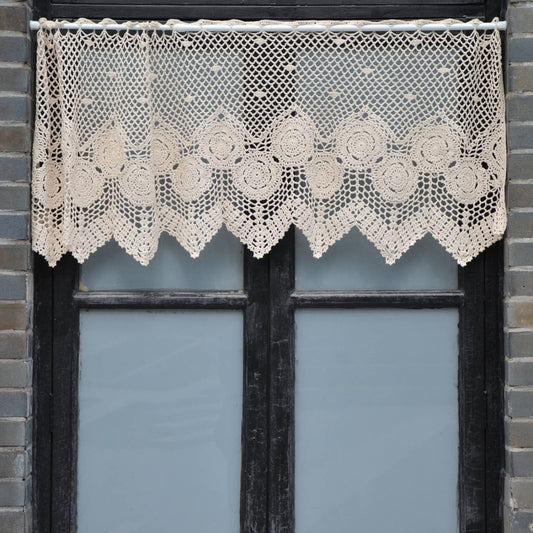 Hand Crochet Lace Kitchen Cafe Window Curtain Valance French Country Farmhouse Tier (60" W X 17" L, Beige)