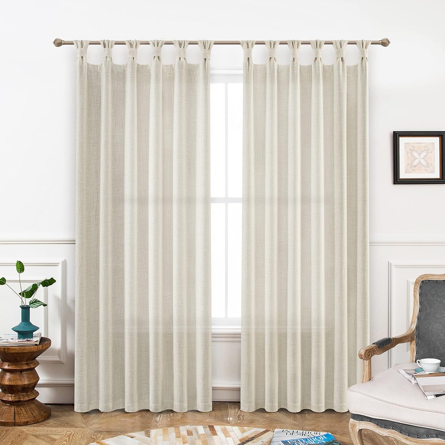 Driftaway Pinch Pleat Sheer Curtains 84 Inch Length 2 Panels Set Back Tab Sheer Vertical Drapes Privacy Added with Light Filtering for Bedroom Living Room Nursery Kids  DriftAway Twist Tab-Light Linen 52"X84" 