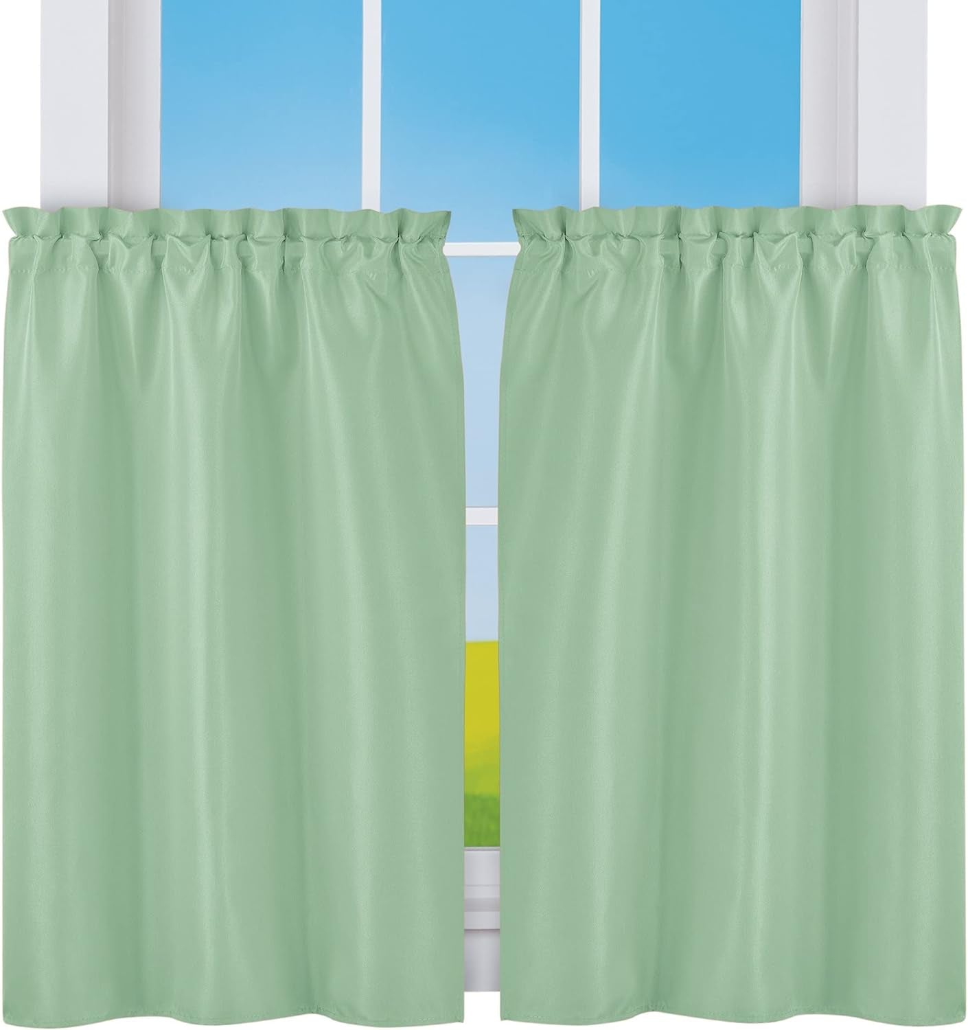 Collections Etc 5-Piece Ruffled Trim Tiers & Panels Window Curtain Set  Winston Brands Sage 36"L Tiers 