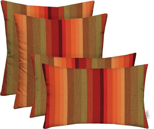 RSH Décor Indoor Outdoor Decorative Set of 4 Sunbrella Throw Toss Pillows, Choose Color & Size (Astoria Sunset, 20" X 20" + 20" X 12")