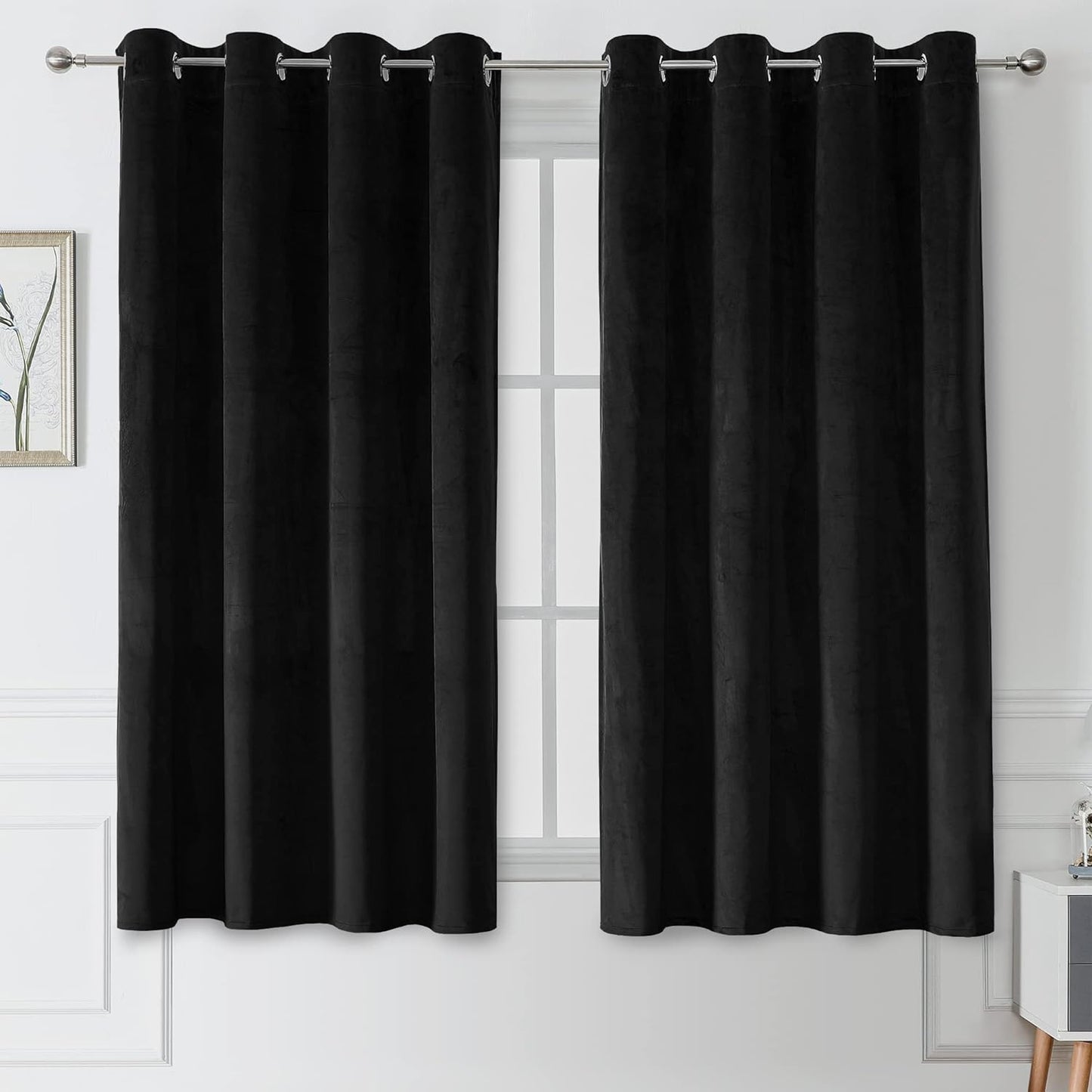 Victree Velvet Curtains for Bedroom, Blackout Curtains 52 X 84 Inch Length - Room Darkening Sun Light Blocking Grommet Window Drapes for Living Room, 2 Panels, Navy  Victree Black 52 X 63 Inches 
