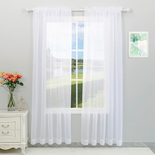 Dulcidee White Sheer Curtains 84 Inches Long 2 Panels Set - Lightweight and Light Filtering Elegant Rod Pocket Voile Window Sheer White Drapes for Bedroom/Living Room,2Pcs  DULCIDEE White 59W X 96L | 2 Panels 