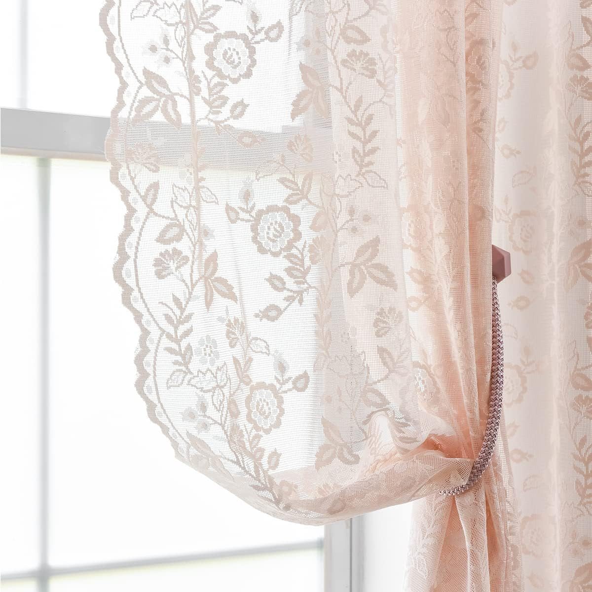 FINECITY Lace Curtains Country Rustic Floral Sheer Curtains for Living Room 72 Inch Length Drapes Vintage Floral Pattern Farmhouse Privacy Light Filtering Sheer Curtain 2 Panels, 52 X 72 Inch, Grey  Keyu Textile Blush Pink W52 X L54 Inch 