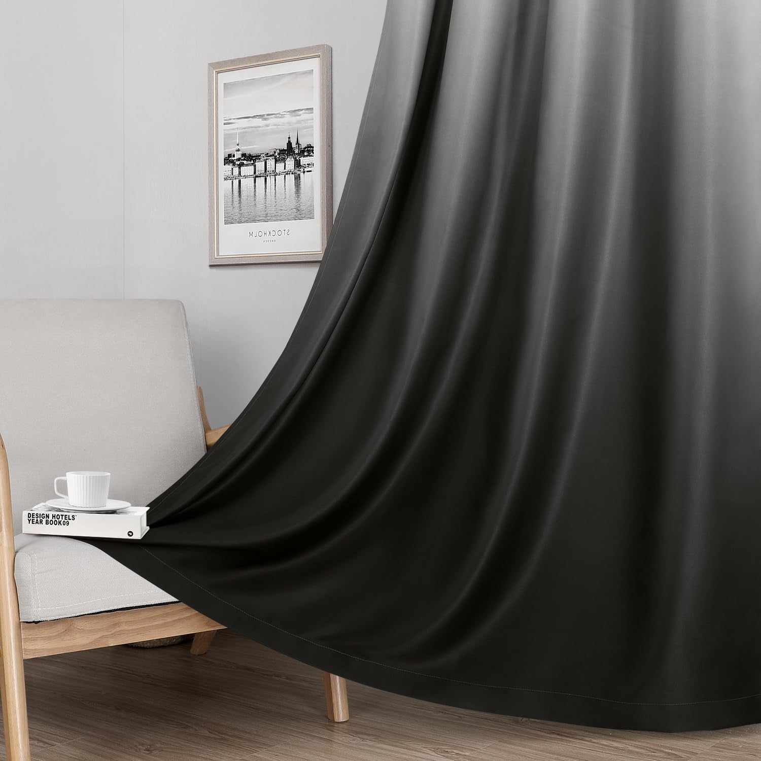 HOMEIDEAS 100% Black Ombre Blackout Curtains for Bedroom, Room Darkening Curtains 52 X 84 Inches Long Grommet Gradient Drapes, Light Blocking Thermal Insulated Curtains for Living Room, 2 Panels  HOMEIDEAS   