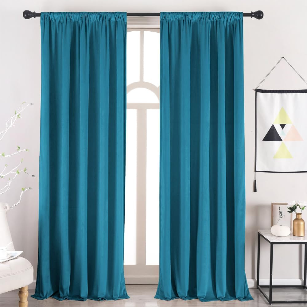 Nanbowang Green Velvet Curtains 63 Inches Long Dark Green Light Blocking Rod Pocket Window Curtain Panels Set of 2 Heat Insulated Curtains Thermal Curtain Panels for Bedroom  nanbowang Stoneblue 52"X108" 