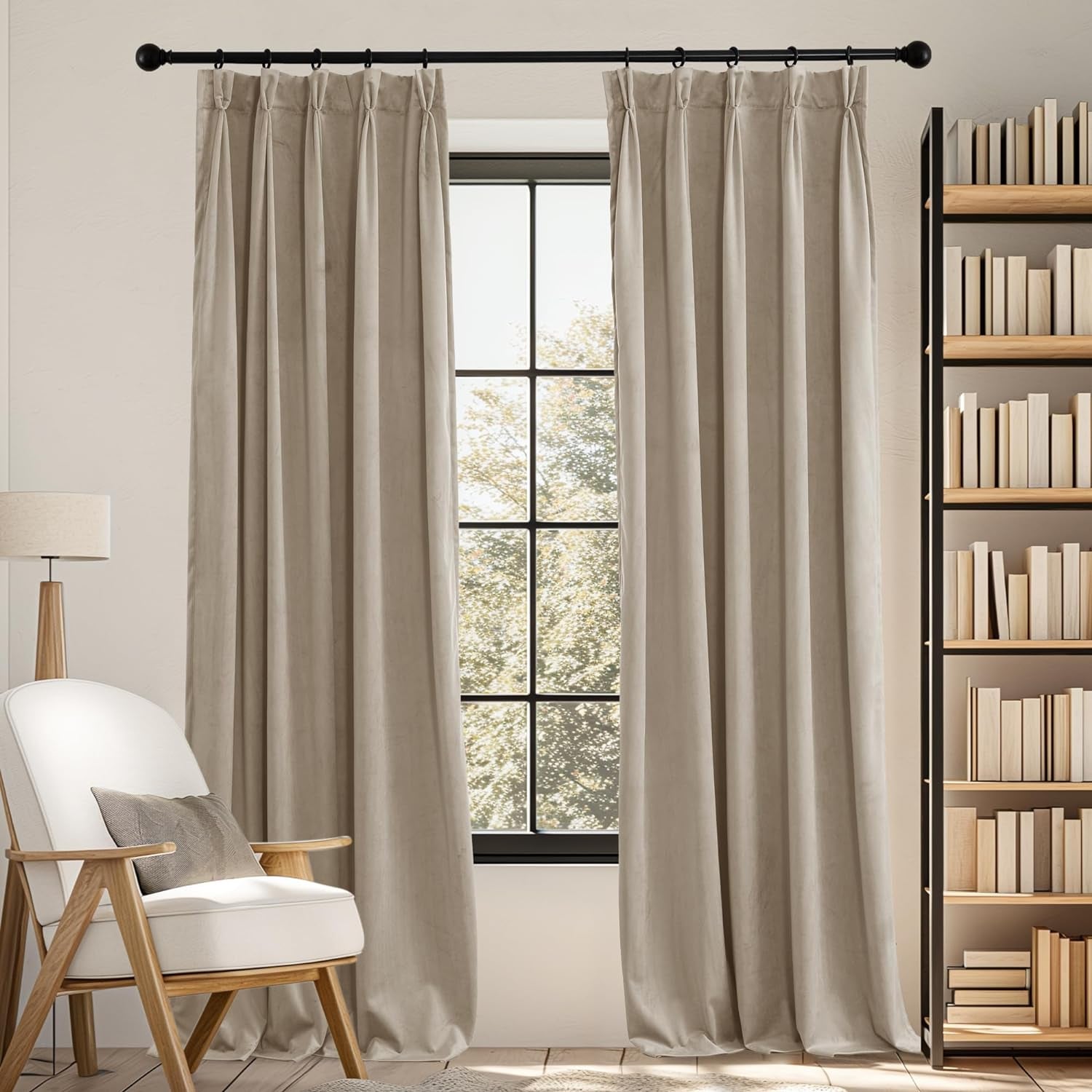 RYB HOME Velvet Curtains 84 Inches 2 Panels Set, Pinch Pleated Room Darkening Thermal Insulated Luxury Decor for Bedroom Parlor Nursery, Camel Beige, W34 X L84 Inches  RYB HOME   