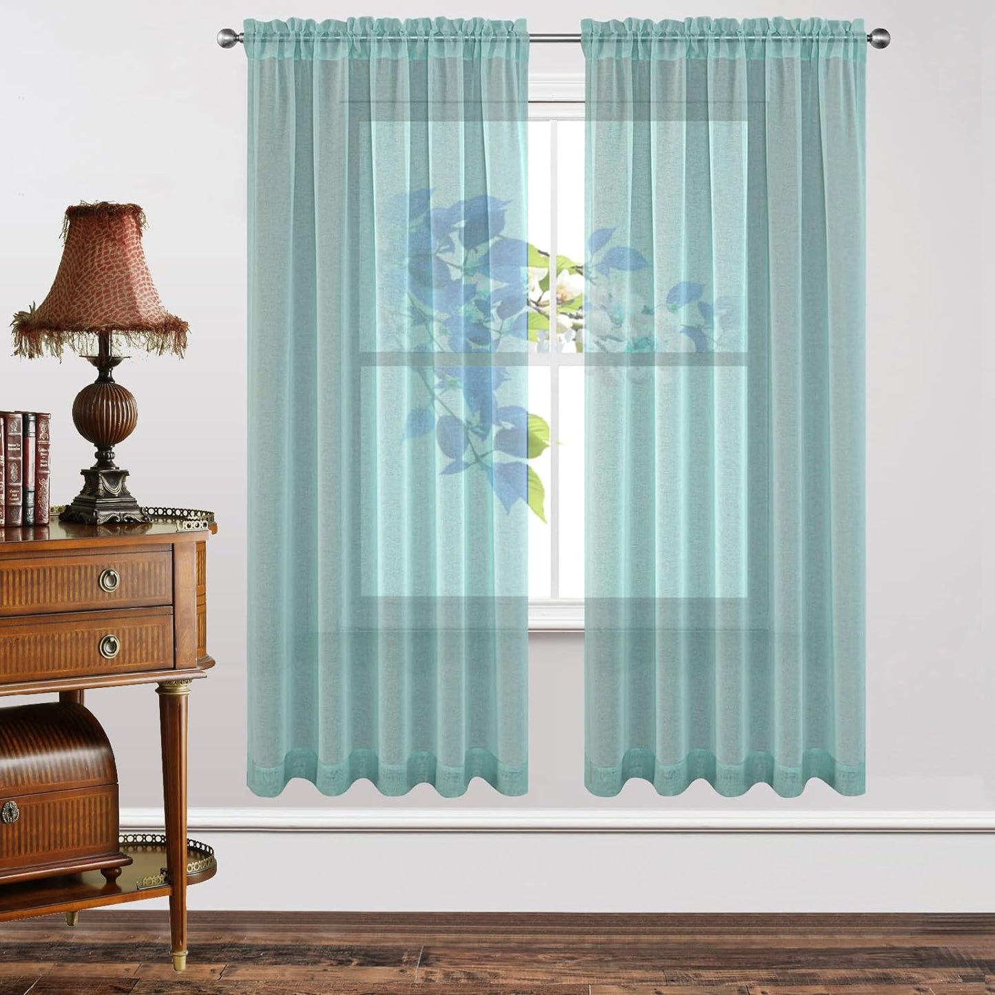 Joydeco White Sheer Curtains 63 Inch Length 2 Panels Set, Rod Pocket Long Sheer Curtains for Window Bedroom Living Room, Lightweight Semi Drape Panels for Yard Patio (54X63 Inch, off White)  Joydeco Teal Blue 54W X 72L Inch X 2 Panels 