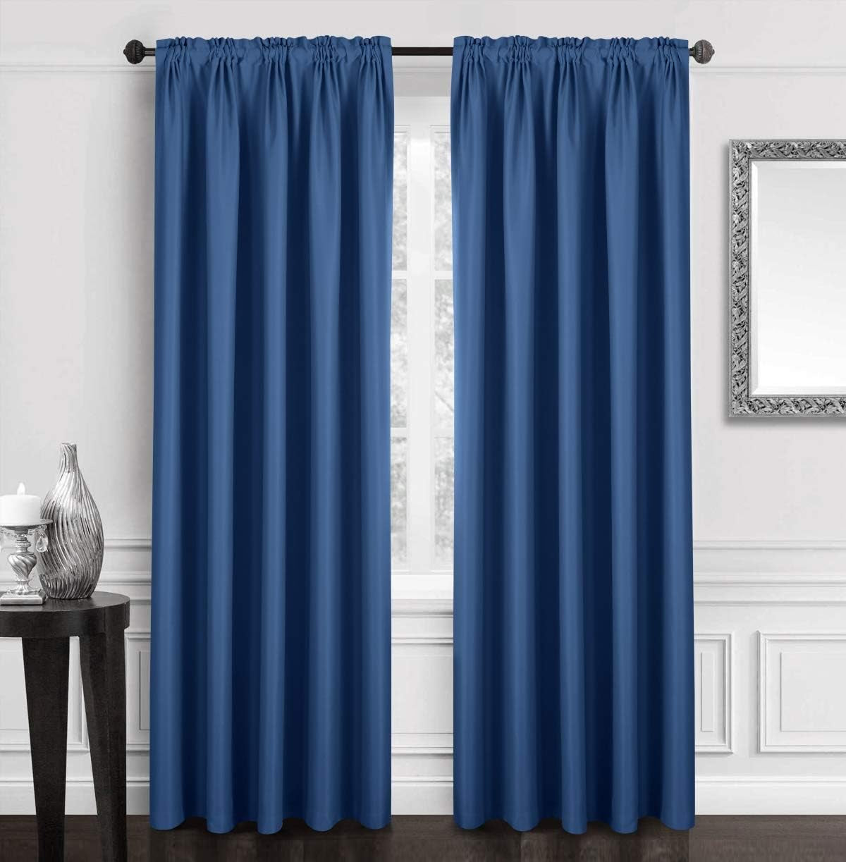 Dreaming Casa Solid Room Darkening Blackout Curtains for Bedroom Draperies Window Treatment Grey Rod Pocket 2 Panels 52" W X 96" L  Dreaming Casa Navy Blue 2 X (100"W X 96"L) 