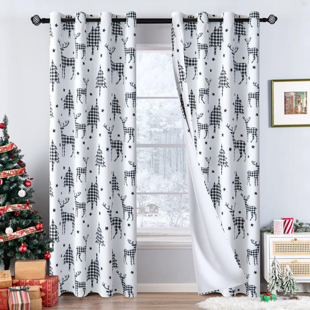 EMEMA Olive Green Velvet Curtains 84 Inch Length 2 Panels Set, Room Darkening Luxury Curtains, Grommet Thermal Insulated Drapes, Window Curtains for Living Room, W52 X L84, Olive Green  EMEMA Christmas/ Black And White W52" X L90" 