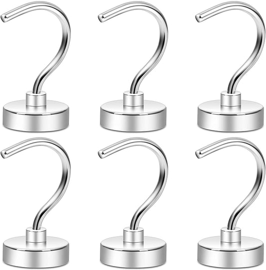 Neosmuk Magnetic Hooks, 50+LBS Large Opening Hook CNC Machined Base,Ideal for Cruise,Grill,Towel,Kitchen Indoor Hanging (Silvery White,Pack of 6)