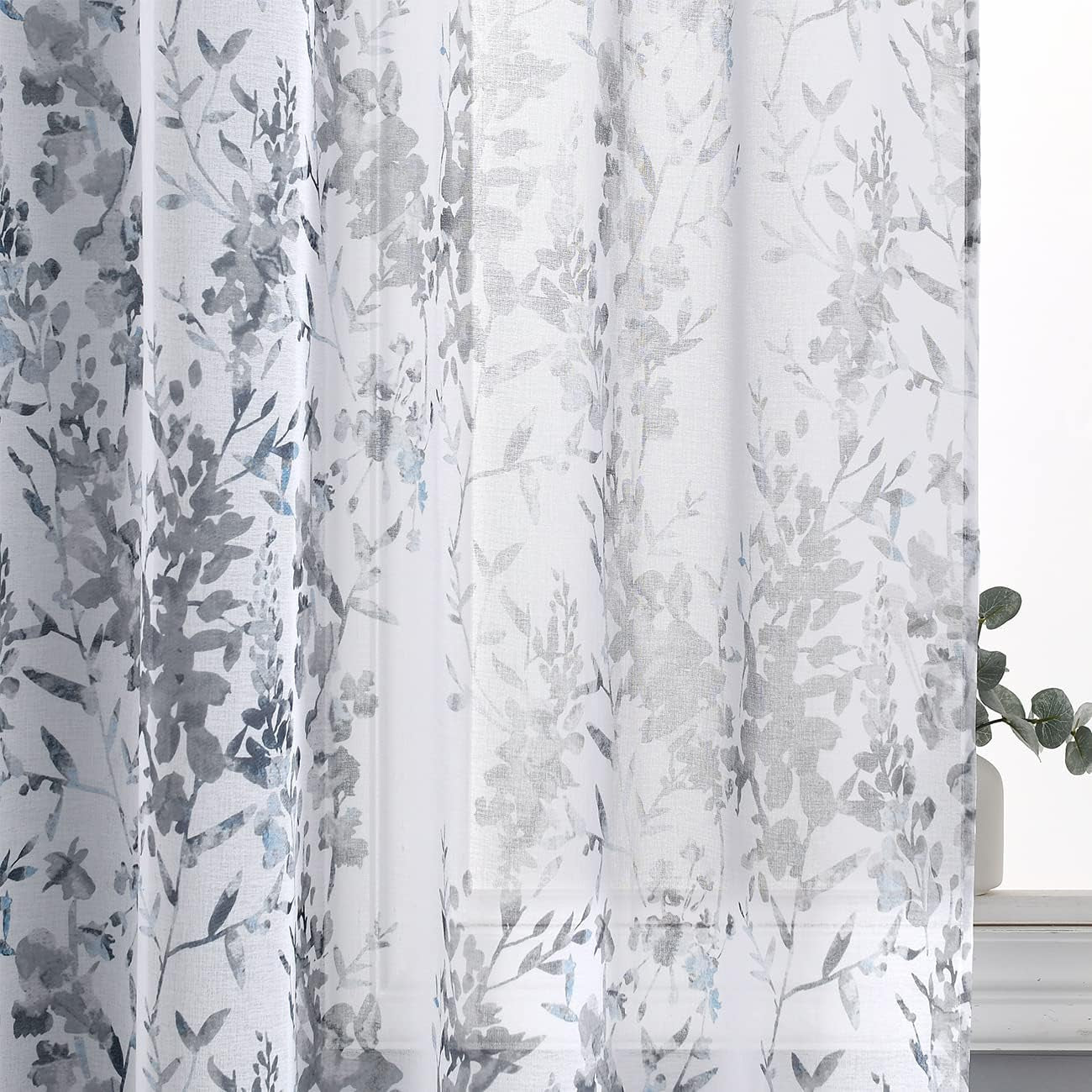 Kotile Purple White Sheer Curtains, Country Branch Leaf Print Sheer Curtains 63 Inch Length for Bedroom, Rod Pocket Privacy Floral Sheer Window Curtains, 50 X 63 Inch, 2 Panels, Purple  Kotile Textile Grey W50 X L84 Inch 