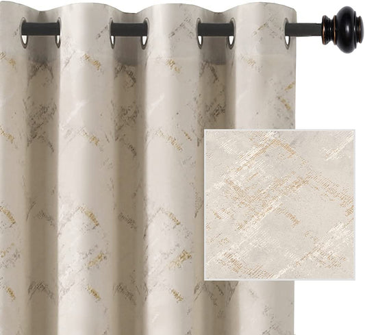 H.VERSAILTEX Luxury Velvet Curtains 84 Inches Long Thermal Insulated Blackout Curtains for Bedroom Foil Print Soft Velvet Grommet Curtain Drapes for Living Room Vintage Home Decor, 2 Panels, Ivory  H.VERSAILTEX Ivory 52"W X 108"L 