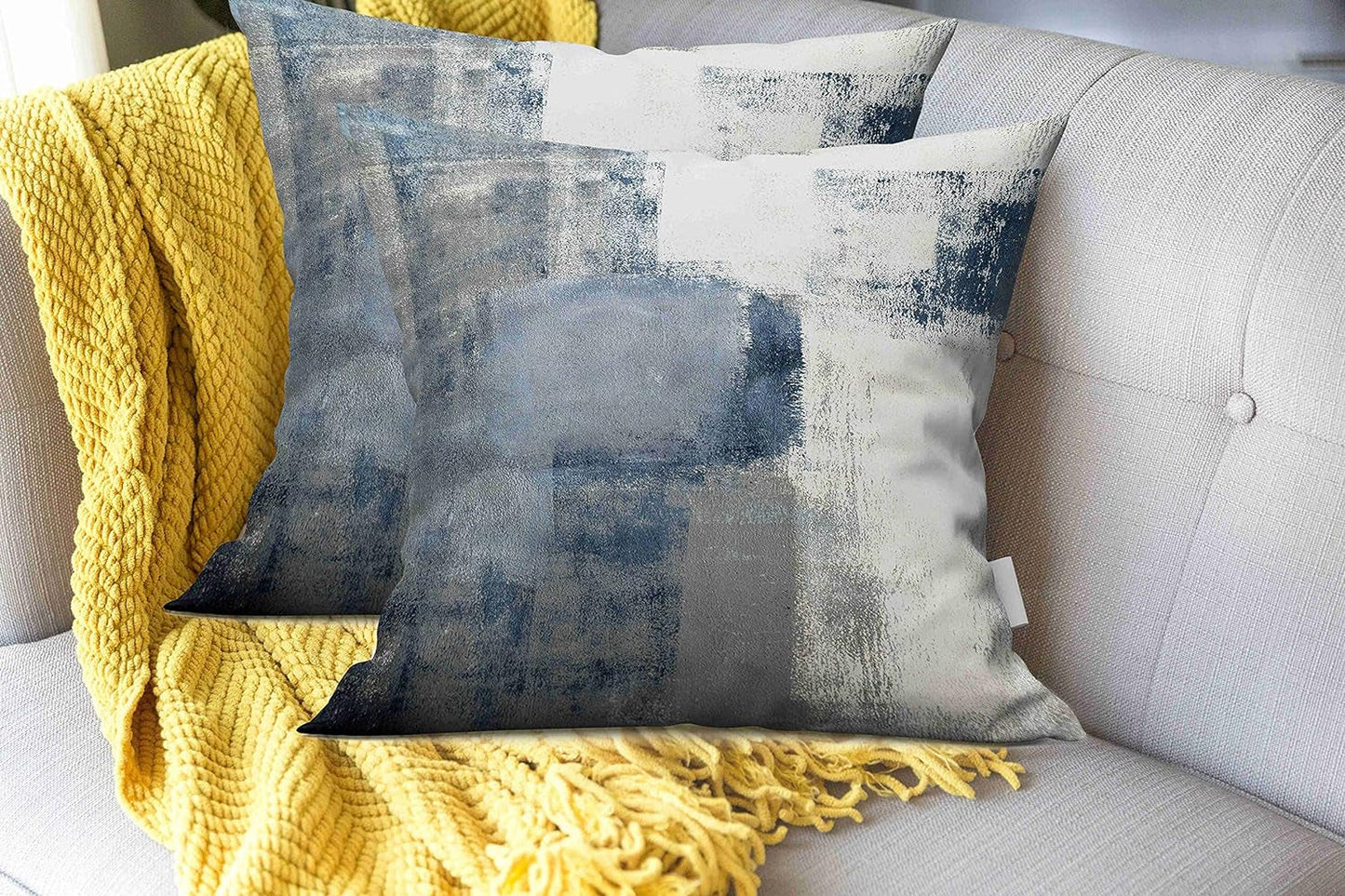 Emvency Set of 2 Decorative Throw Pillow Covers Cases Blue and Grey Abstract Art Painting Modern Double Sided Home Square Decor Pillow Case Cover Cushion Sofa 16" X 16" Pillowcases