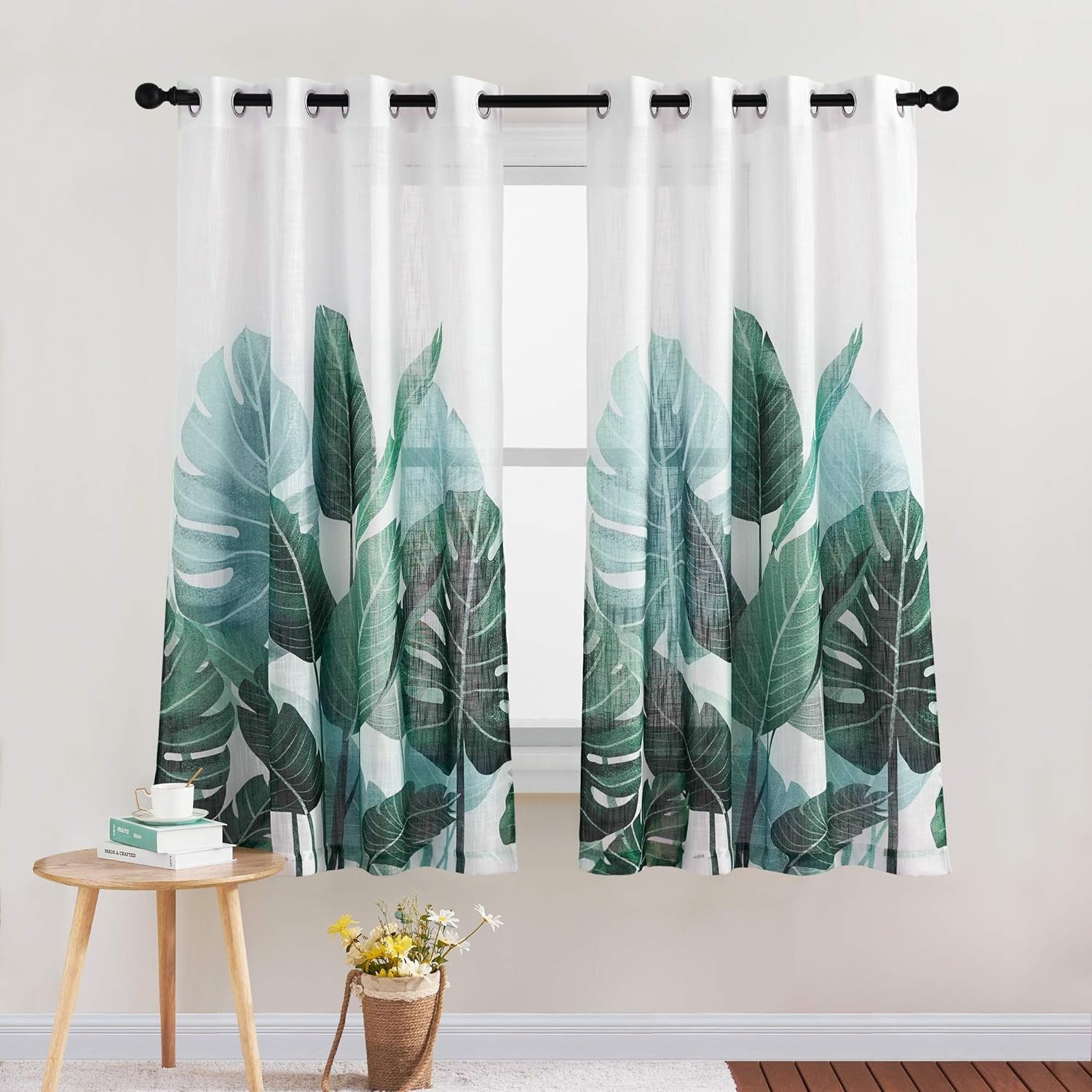KGORGE Blackout Curtains for Bedroom, Farmhouse Tripical Leaves Pattern Curtains & Drapes Insulating Privacy Window Treatment for Dining Living Room Office Studio, W52 X L63 Inch, 2 Panels  KGORGE Linen W50 X L63 | Pair 