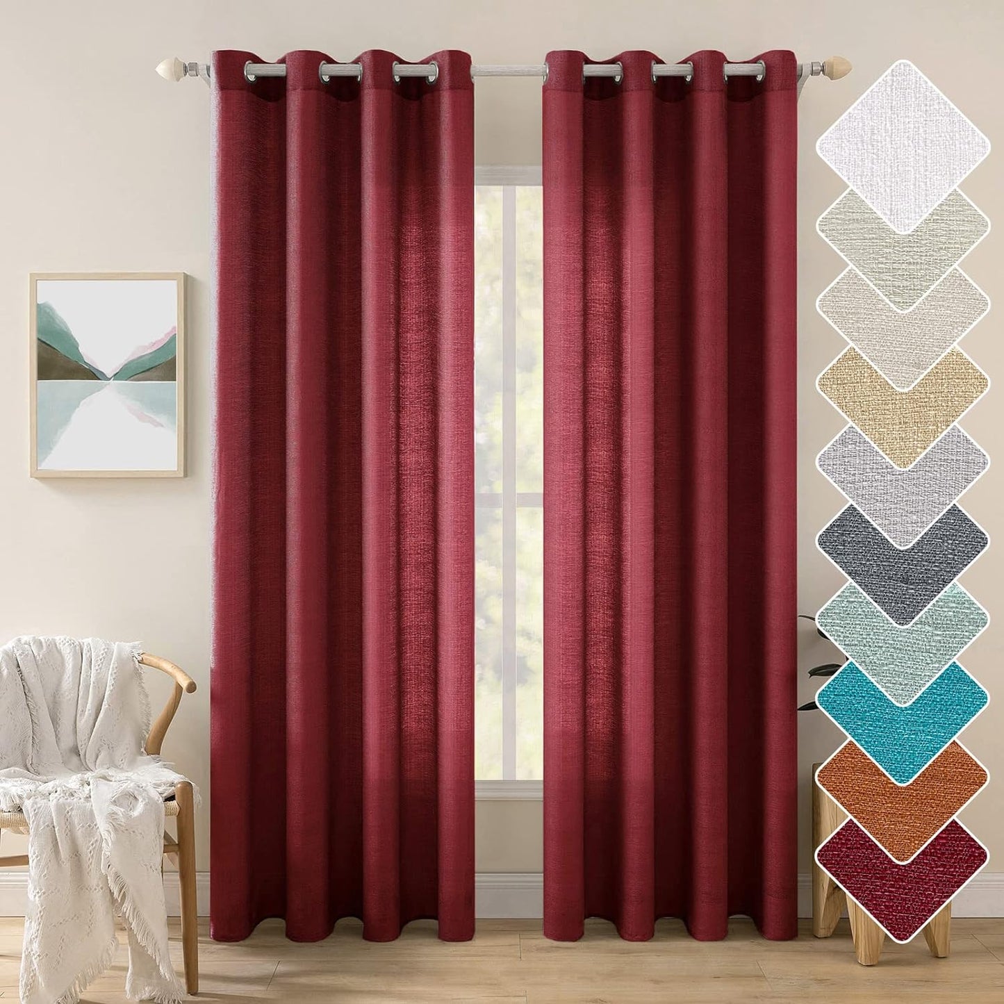 MIULEE Burnt Orange Linen Semi Sheer Curtains 2 Panels for Living Room Bedroom Linen Textured Light Filtering Privacy Window Curtains Terracotta Grommet Drapes Rust Boho Fall Decor W 52 X L 84 Inches  MIULEE Grommet | Burgundy Red W52 X L96 