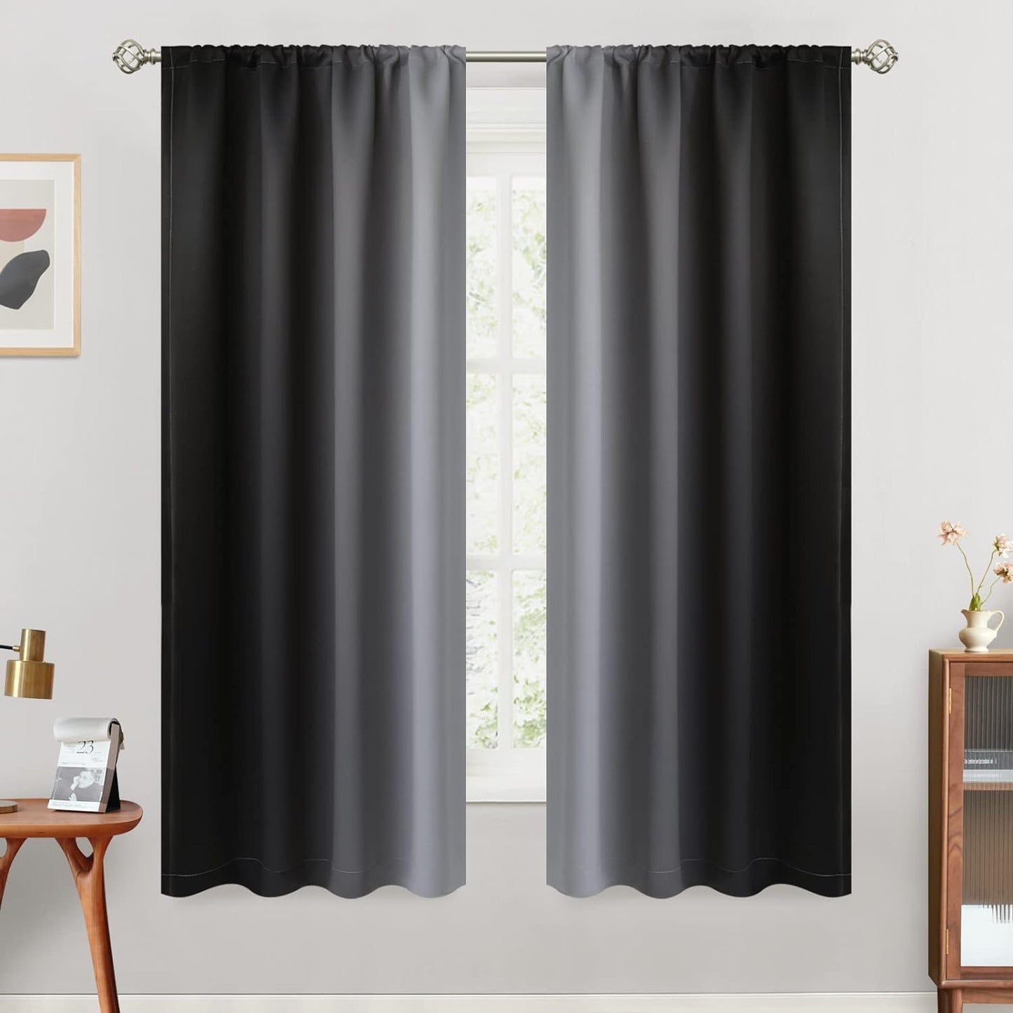 Simplehome Ombre Room Darkening Curtains for Bedroom, Light Blocking Gradient Purple to Greyish White Thermal Insulated Rod Pocket Window Curtains Drapes for Living Room,2 Panels, 52X84 Inches Length  SimpleHome Black 42W X 63L / 2 Panels 
