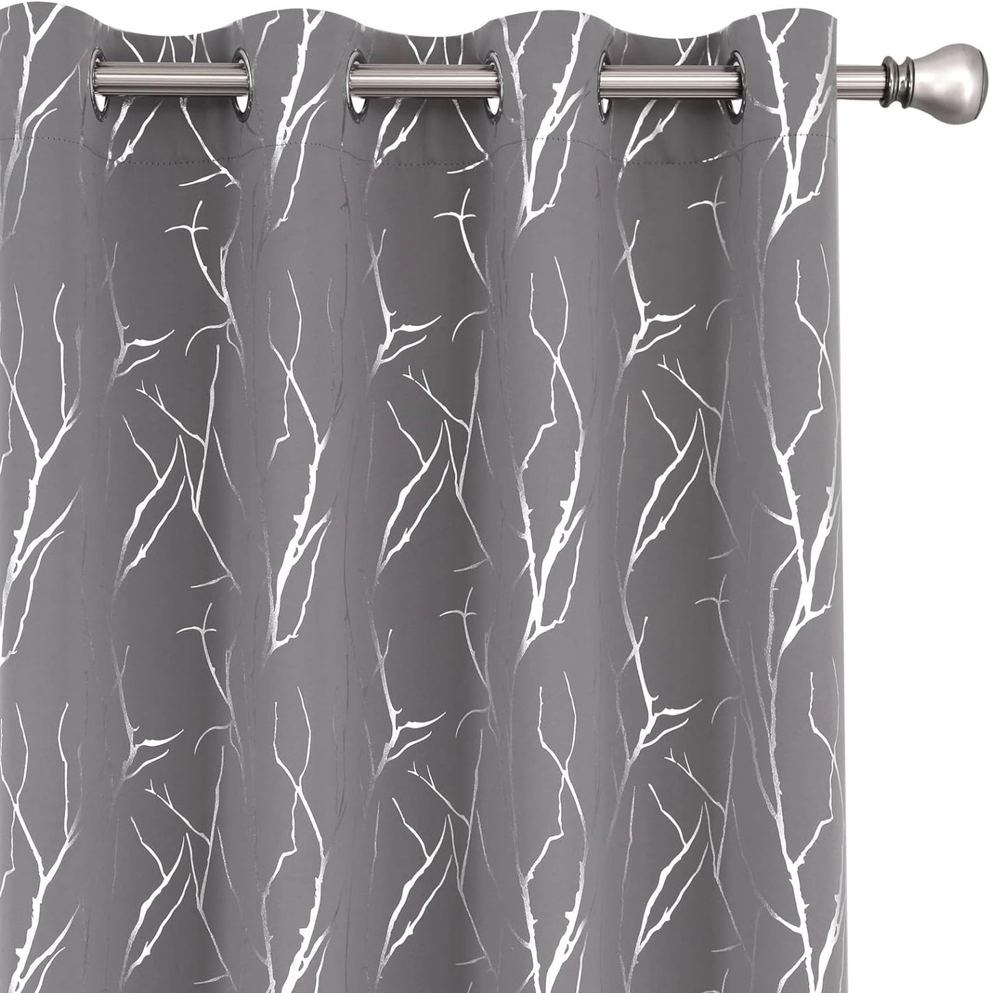 SMILE WEAVER Black Blackout Curtains for Bedroom 72 Inch Long 2 Panels,Room Darkening Curtain with Gold Print Design Noise Reducing Thermal Insulated Window Treatment Drapes for Living Room  SMILE WEAVER Tree Branch-Light Grey 52Wx63L 