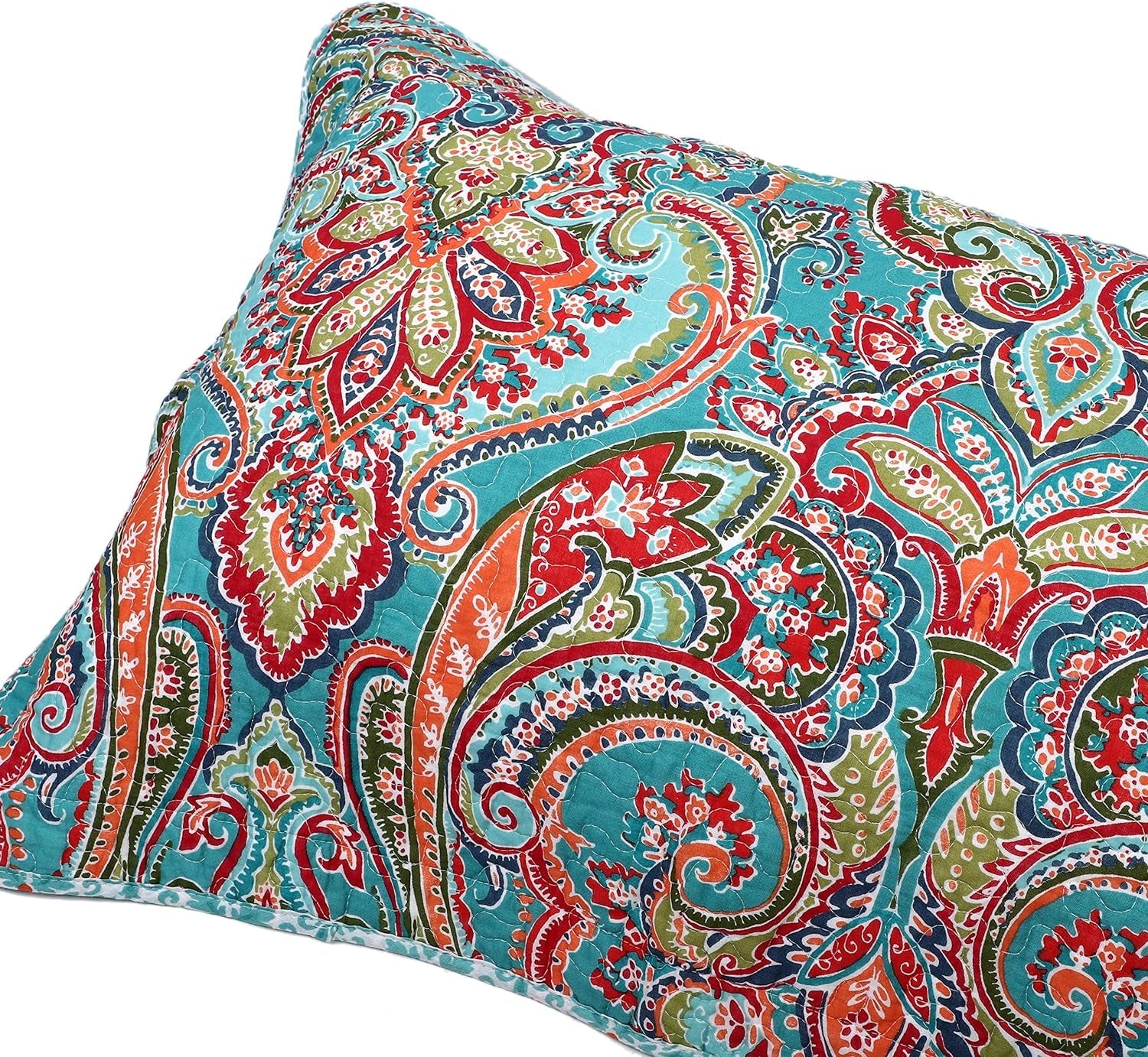 100% Cotton Quilted Pillow Shams Set of 2 Standard Size Boho Pillow Cases Bohemian Pillow Covers (Red)