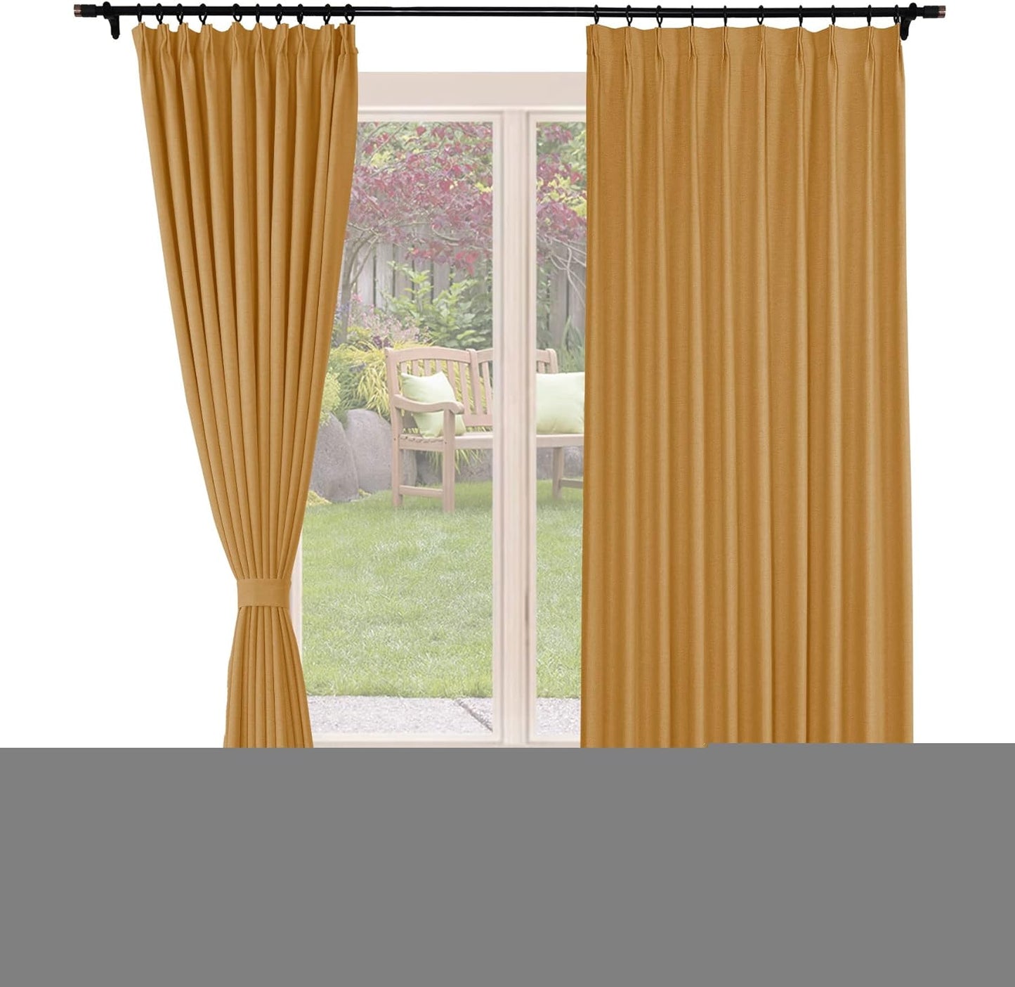 Frelement Blackout Curtains Natural Linen Curtains Pinch Pleat Drapery Panels for Living Room Thermal Insulated Curtains, 52" W X 63" L, 2 Panels, Oasis  Frelement 22 Orange (52Wx63L Inch)*2 