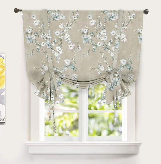Driftaway Mackenzie Blossom Floral Pattern Tie up Curtain Room Darkening Thermal Insulated Window Curtain Adjustable Balloon Curtain for Small Window Rod Pocket 45 Inch by 63 Inch Blue Gray