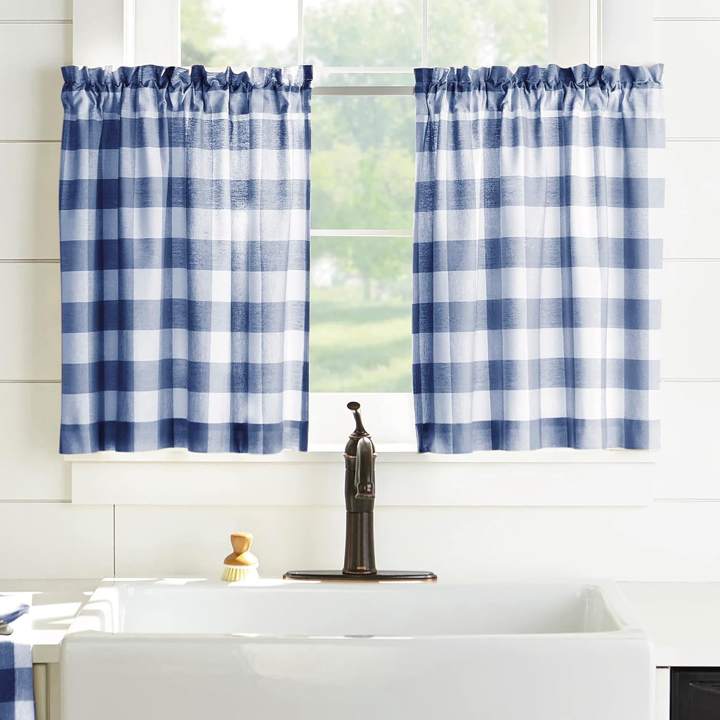 Elrene Home Fashions Farmhouse Living Buffalo-Check Window Curtain Panel, (Black), (52X95)  Elrene Home Fashions Blue/White 24.00" X 30.00" (2 Tiers) 