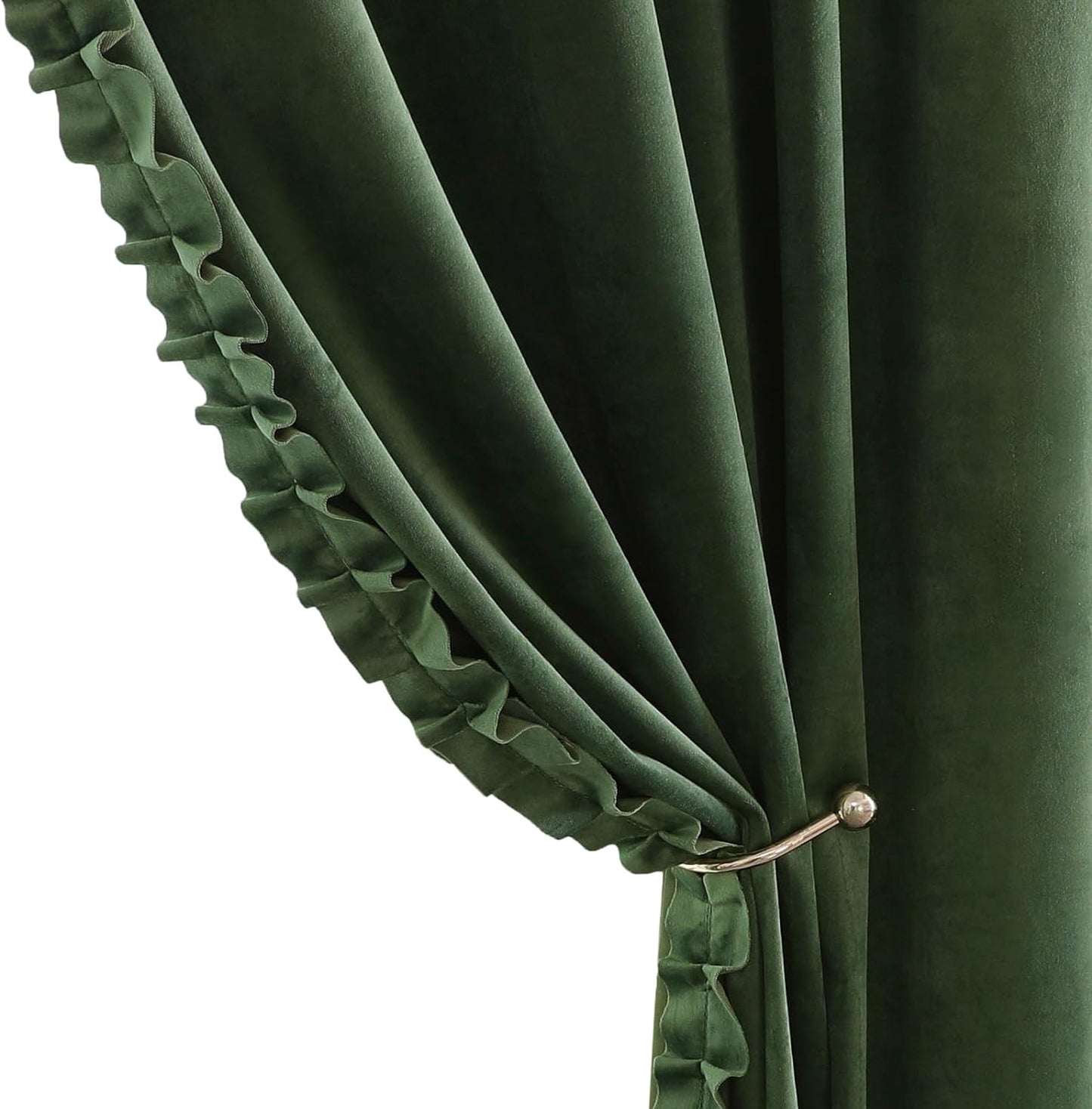 Benedeco Green Velvet Curtains for Bedroom Window, Super Soft Luxury Drapes, Room Darkening Thermal Insulated Rod Pocket Curtain for Living Room, W52 by L84 Inches, 2 Panels  Benedeco Green-Ruffle W52 * L63 | 2 Panels 