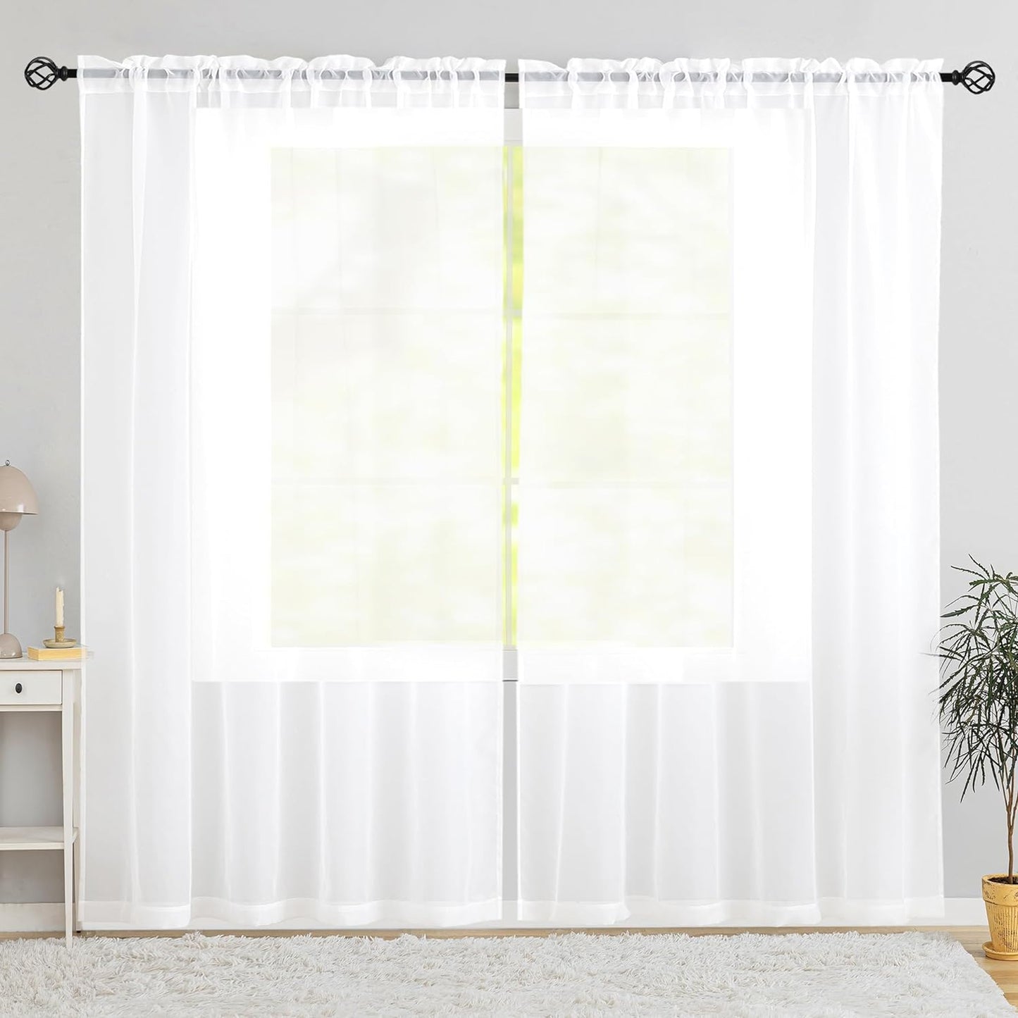 Semi Voile White Sheer Curtains 84 Inches Long 2 Panels Rod Pocket Window Treatment for Living Room Bedroom Dining Room(White 52" W X 84" L)  Karseteli White 70"W X 108"L 