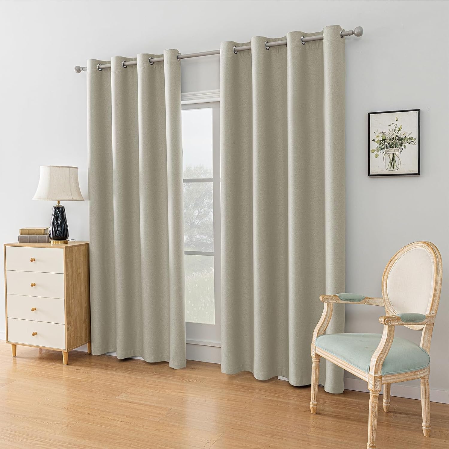 SYSLOON Natural Linen Curtains 72 Inch Length 2 Panels Set,Blackout Curtains for Bedroom Grommet,Thermal Insulated Room Darkening Curtains for Living Room,Long Drapes 42"X72",Beige  SYSLOON   
