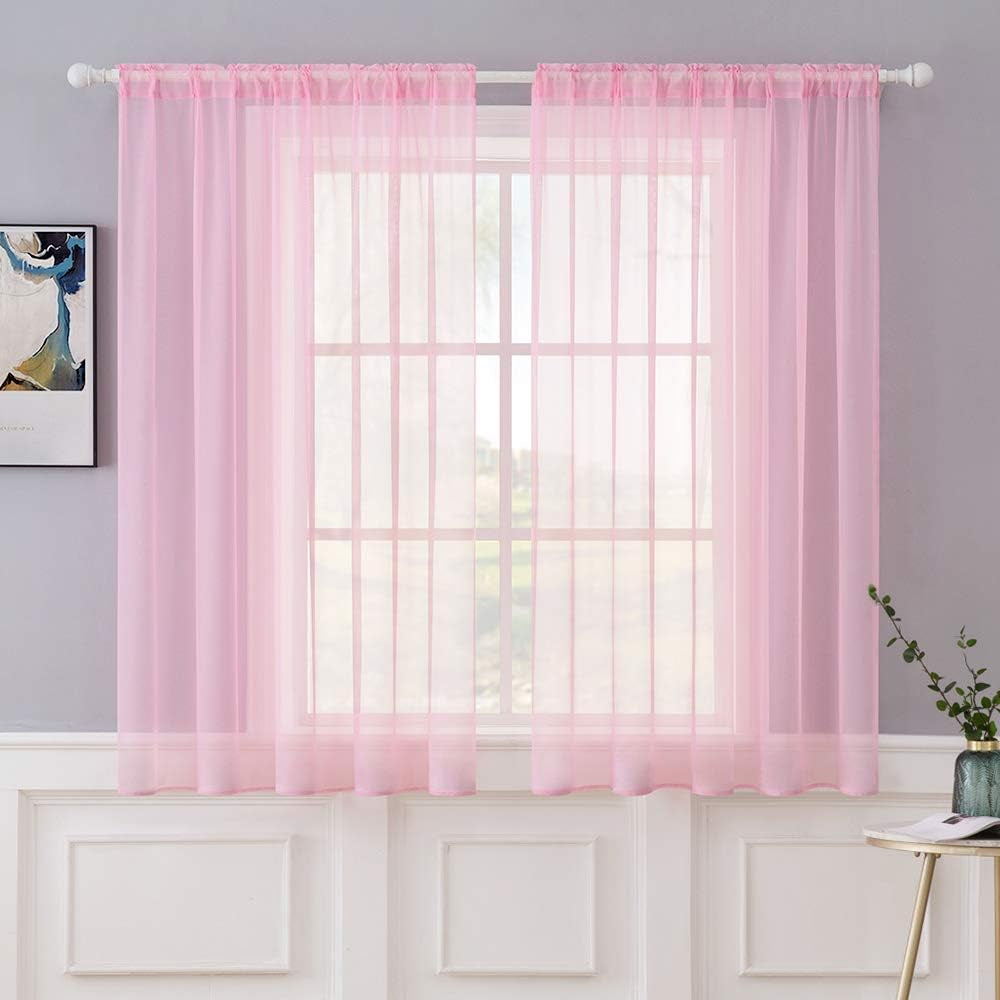 MIULEE White Sheer Curtains 96 Inches Long Window Curtains 2 Panels Solid Color Elegant Window Voile Panels/Drapes/Treatment for Bedroom Living Room (54 X 96 Inches White)  MIULEE Pink 54''W X 54''L 