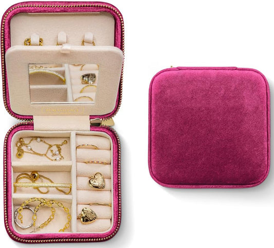 Benevolence LA Plush Velvet Jewelry Box | Travel Jewelry Case Organizer with Mirror | Featured in Oprah'S Favorite Things | Best Gifts for Daughter, Girlfriend, Mom | Gifts for Her - Magenta