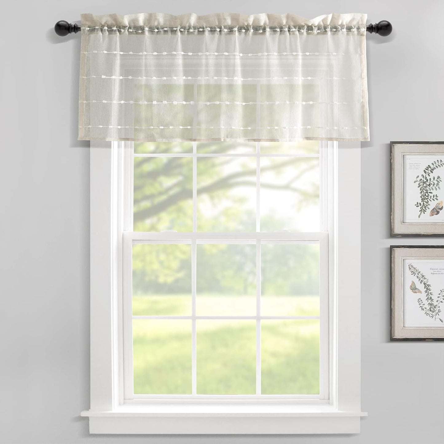 Lush Decor Farmhouse Textured Grommet Sheer Window Curtain Panel Pair, 38"W X 95"L, Gray  Triangle Home Fashions Beige Single Valance