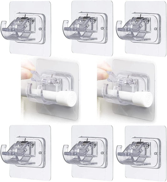 Curtain Rod Bracket No Drilling,8 Pcs Curtain Rod Bracket, Self Adhesive Curtain Rod Holders No Drill Curtain Rod Brackets, Drapery Hook Fixing Wall Brackets for Home Hotel Use (Transparent)
