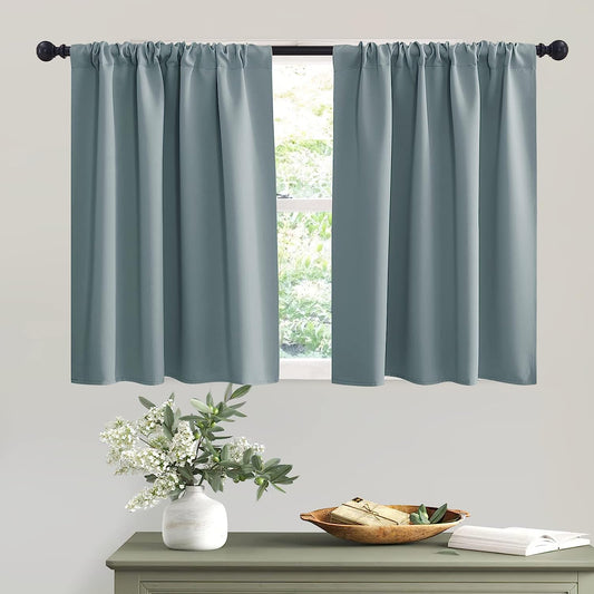 RYB HOME Small Window Curtains, Thermal Insulated Privacy Curtains and Drapes Soild Room Darkening Shades Decent Decor for Kitchen RV Camper Closet, Dusty Blue, W42 X L36 Inches, 2 Panels Set  RYB HOME   