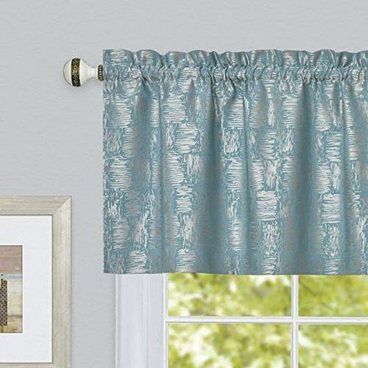 Cotton Cottage Straight Window Valance. 58 X 17 Inches. Half Cotton Half Polyester Jacquard Fabric. Add Some Warm Old Time Elegance to Your Home. (Lake Blue)