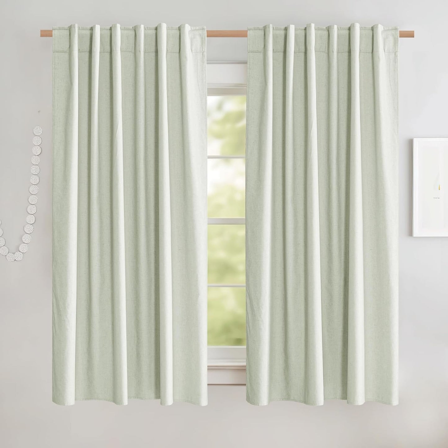 NICETOWN 100% Blackout Linen Curtains for Living Room with Thermal Insulated White Liner, Ivory, 52" Wide, 2 Panels, 84" Long Drapes, Back Tab Retro Linen Curtains Vertical Drapes Privacy for Bedroom  NICETOWN Sage Green W52 X L45 