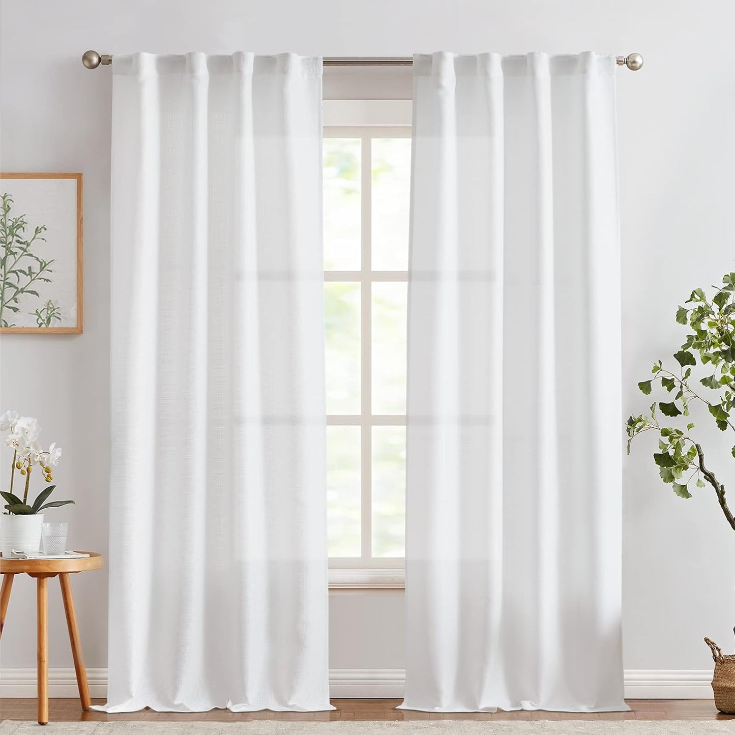 COLLACT White Linen Textured Curtains 84 Inch Length 2 Panels for Living Room Casual Weave Light Filtering Semi Sheer Curtains & Drapes for Bedroom Grommet Top Window Treatments, W38 X L84, White  COLLACT Rod Pocket | Textured White W38 X L96 